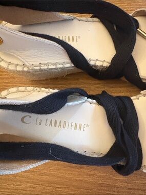 La CANADIENNE Navy Espadrille Wrap Sandals with Jute Sole